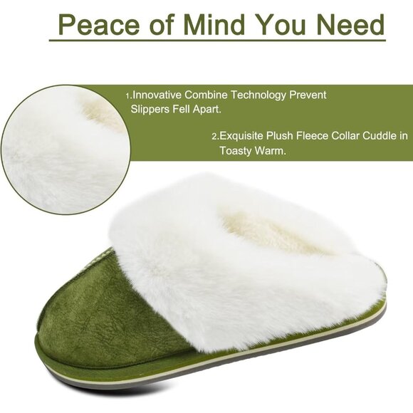 🆕Women Green Suede Fluff Dual Memory Foam Arch Support Warm Scuff Slipper - Picture 7 of 11